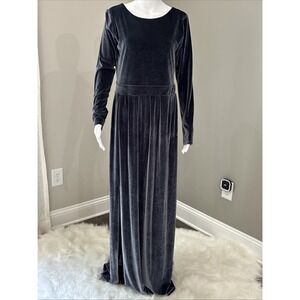Desir Couture Womens Velvet Maxi Dress Gray Long Sleeve Evening Formal Gown M